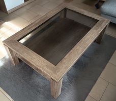 Table basse bois et verre, état d'occasion