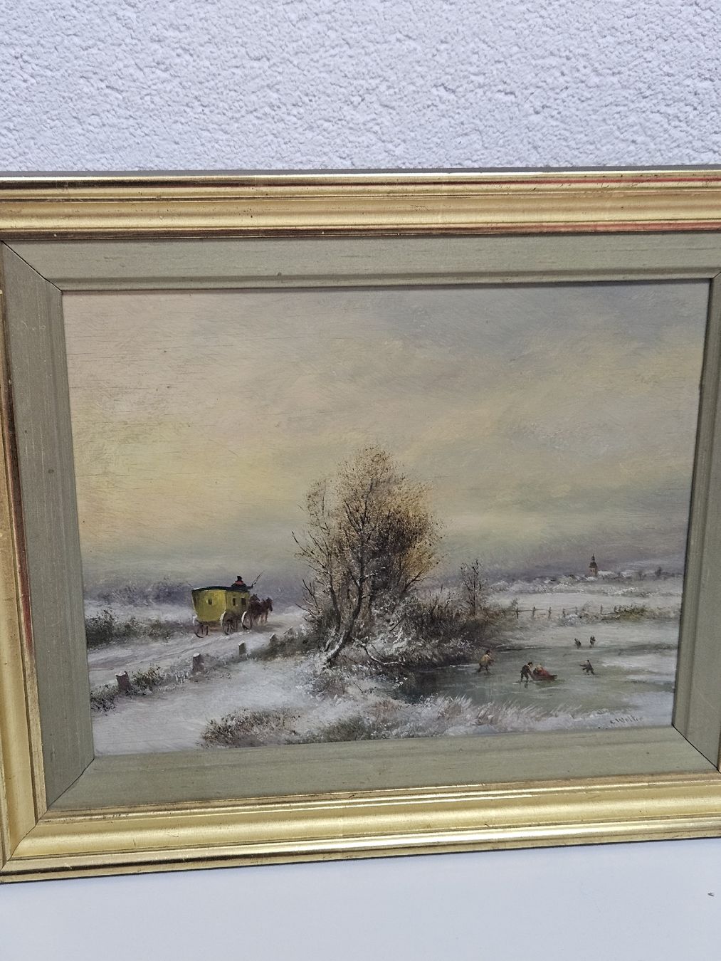 Gemälde: Gemälde C. Walton Winterlandschaft mit Kutsche gerahmt – Gebraucht aus Schlieren von Bestleo 2