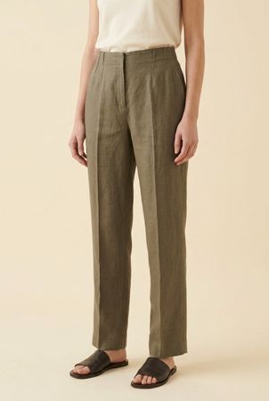 Vintage Renate Harvan Pantalon 100% Lin Kaki T. 40