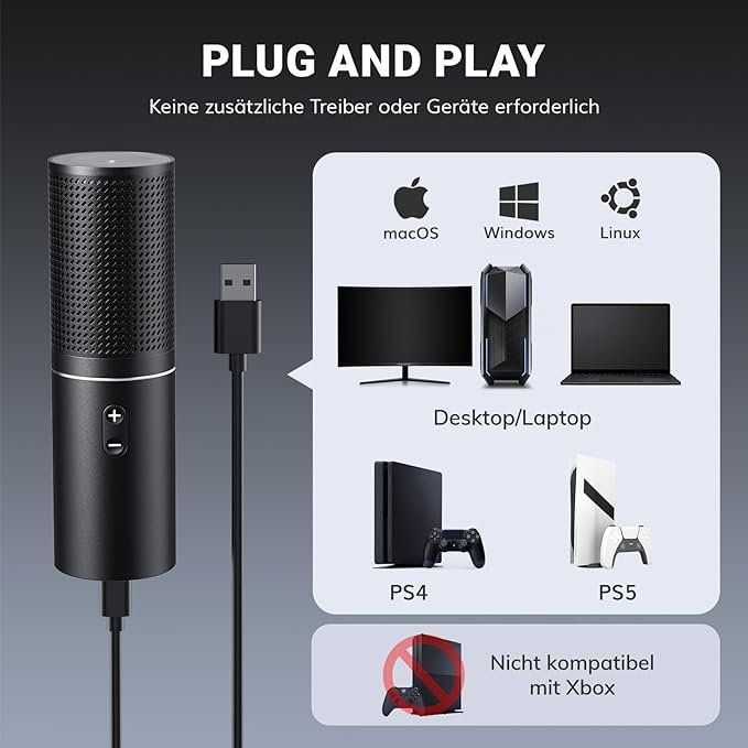 Microfoni: USB Gaming Mikrofon Kondensator Microphone Brodcasting Mic – Nuovo e nell'imballaggio originale da Zürich venduto da Novamart 3
