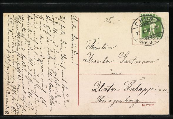 Ansichtskarten: AK Chur, Postgebäude und Fontanedenkmal – Gebraucht aus Berlin von bartko-reher 1