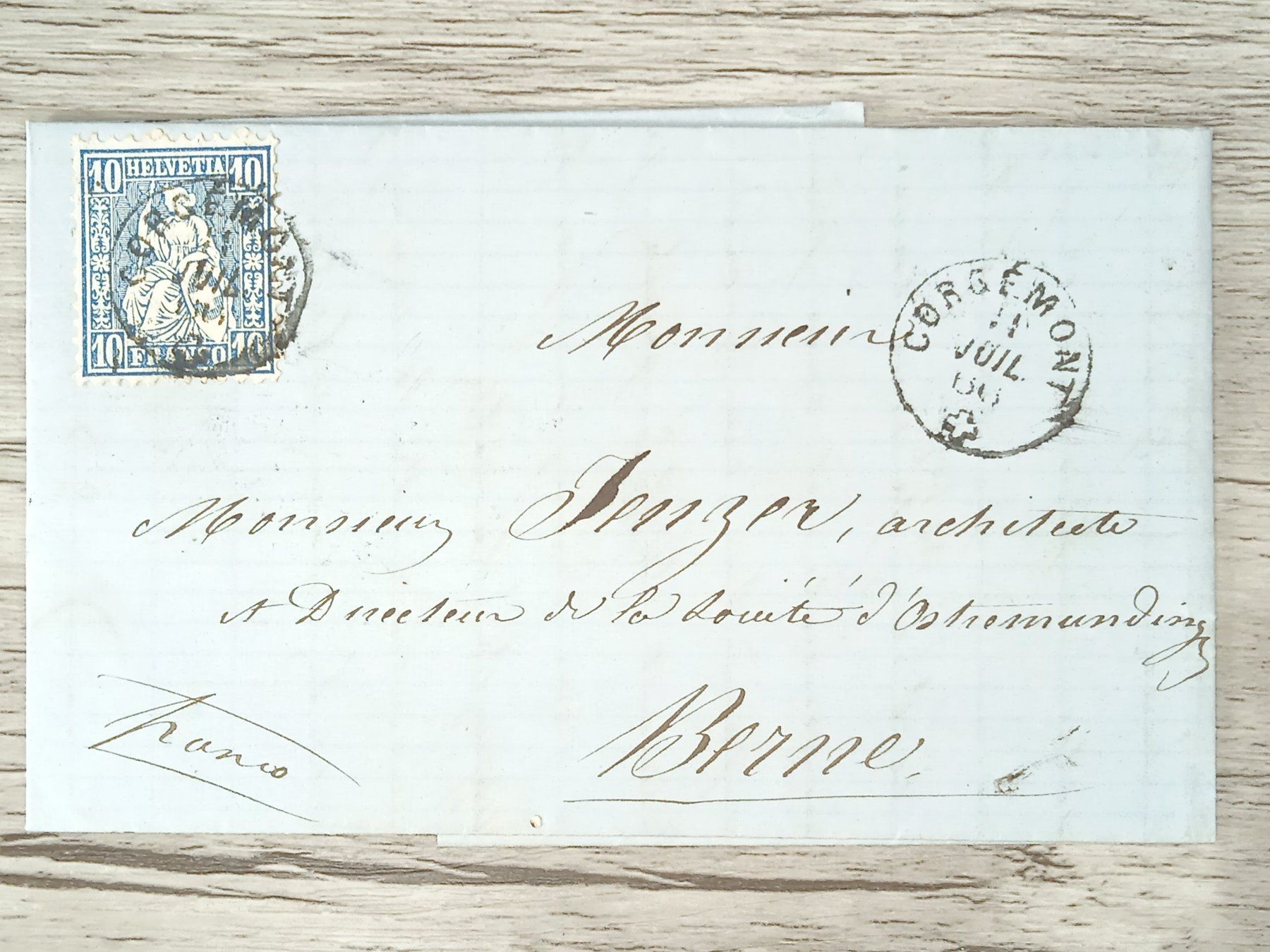 Tutti i francobolli: TR04 Enveloppe + Timbre Suisse 1866 – Usato da Cousset venduto da Patrick_Collections