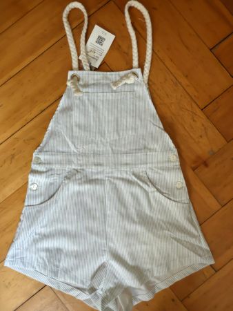 Cider NWT salopette romper blue white stripe rope linen S