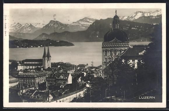 Cartoline postali: AK Luzern, Strassenpartie mit Kirche – Usato da Berlin venduto da bartko-reher