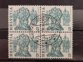 1977 Sternsingen Bergün Viererblock Vollstempel