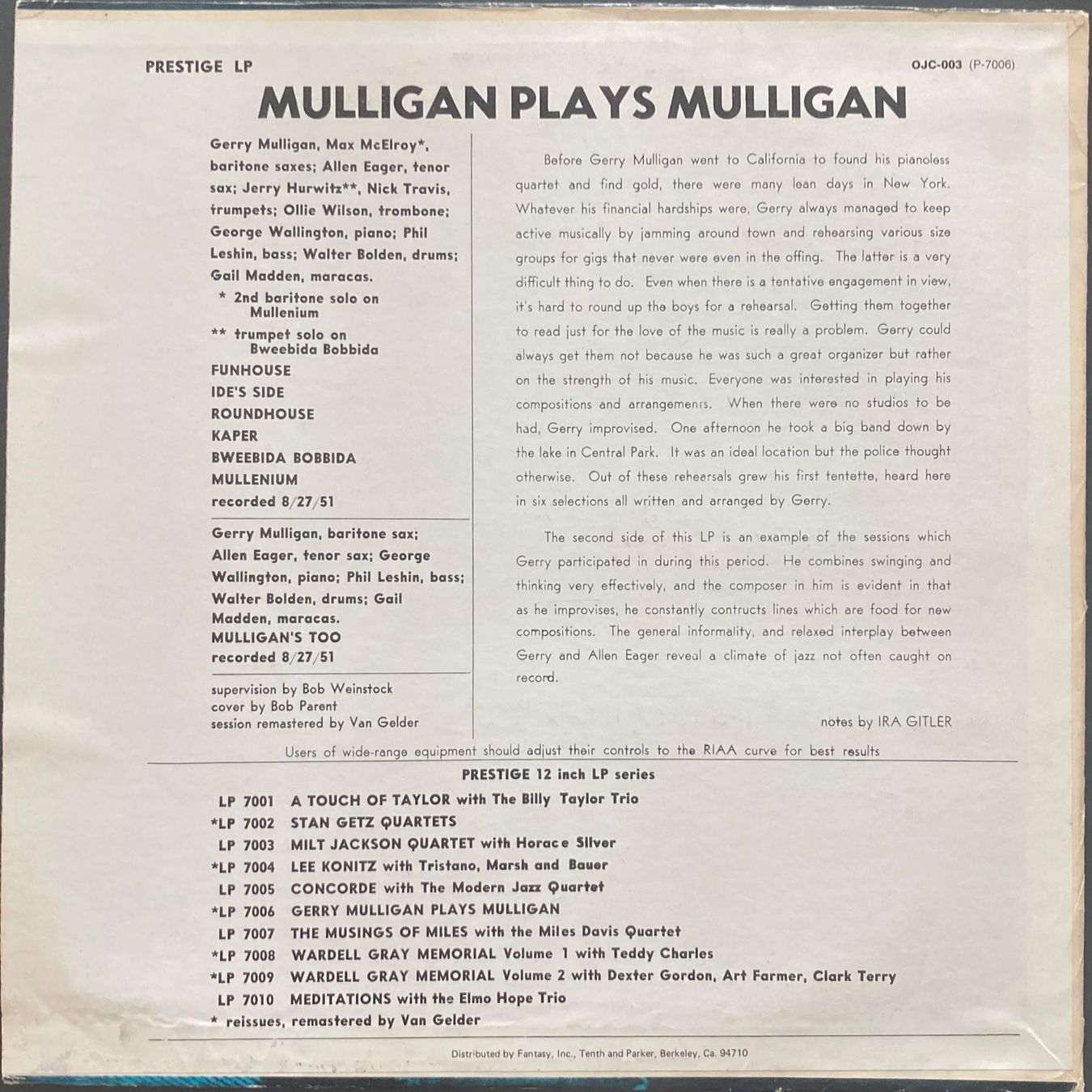 Dischi in vinile: GERRY MULLIGAN - MULLIGAN PLAYS MULLIGAN – Usato da Poliez-Pittet venduto da Newtown-Records 1
