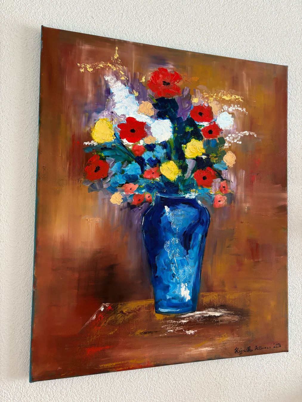 Dipinti: Blumen in blauer Vase, signiert, Ölgemälde – Nuovo (secondo la descrizione) da Cham venduto da Felha 1