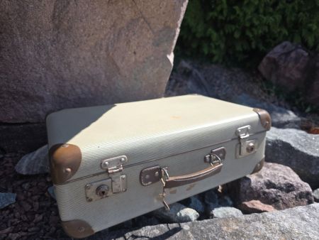 Vintage Reisekoffer beige m. Schlüssel/ Mitte 20.Jahrhundert