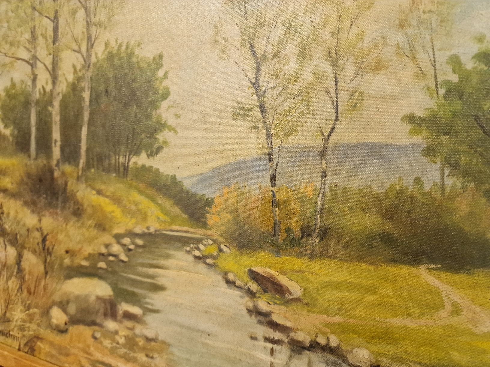 Dipinti: Gemälde Landschaft mit Bach und Bäumen, signiert – Usato da BERN venduto da Intarsia 3