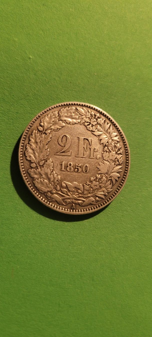 Alle Münzen: Seltene 2 Fr. Münze von 1850 – Gebraucht aus Adlikon b.Regensdf von fatbob50