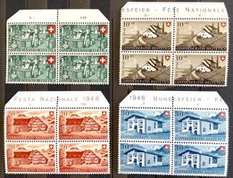 1946 Pro Patria - Schweizer Haus II Viererblock Satz **
