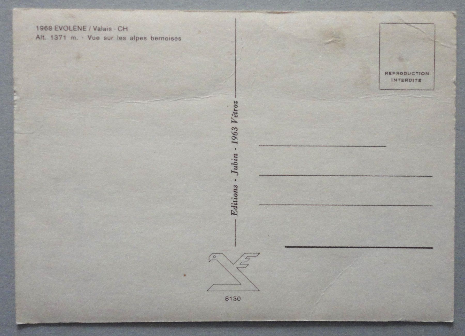 Cartoline postali: Evolène - Vue sur les Alpes bernoises – Difettoso da Fétigny venduto da Billy2miny 1