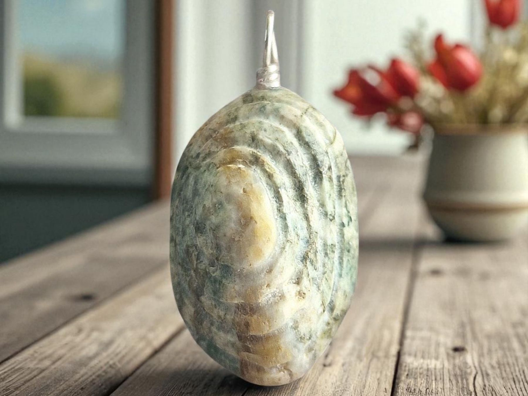 Minerali & Pietre curative: Allalin-Gabbro Anhänger mit Gravierter Spirale – Nuovo e nell'imballaggio originale da Aarau venduto da Schmuckhoehle_MD 3