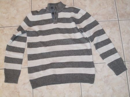Jungen Pullover Gr. 170/176 grau/weiss gestreift