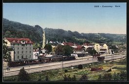 AK Cossonay, Gare, Zug im Bahnhof
