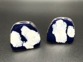 Clip-on Vintage Emaille Ohrringe blau und weiß