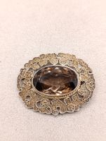 Jugendstil 925erSilber Vergoldete FAHRNER Brosche Rauchquarz