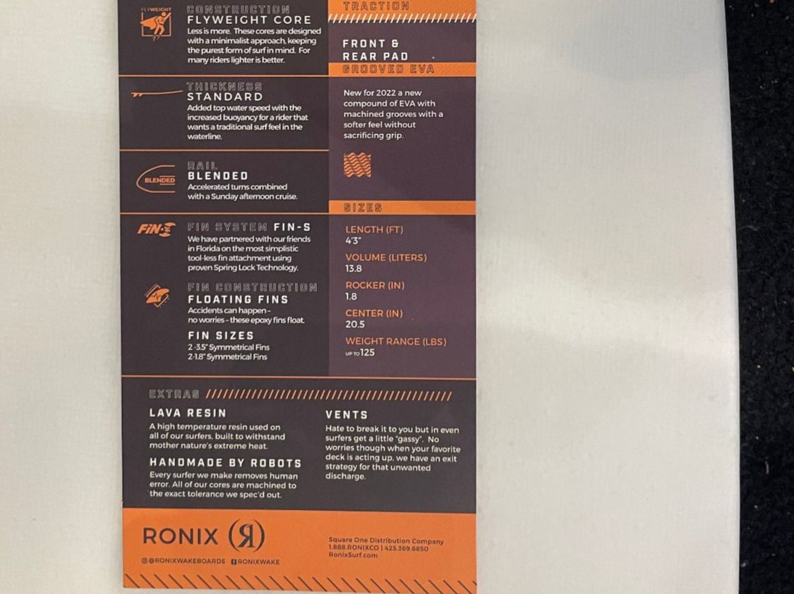 Tavole da surf e di nuoto: Ronix Flyweight Atlantik Wakesurfer 4.3 – Nuovo (secondo la descrizione) da Lenzburg venduto da Threesixty 4