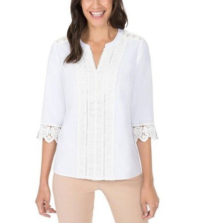 Neue wunderschöne Bluse Gr.42 100% Baumwolle mit Spitze NEU