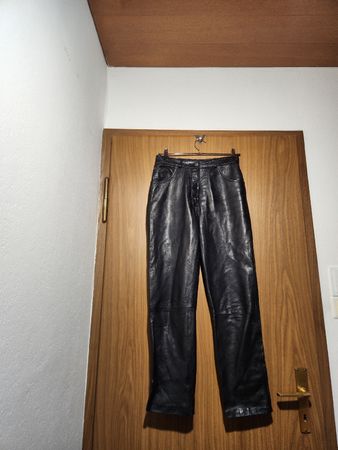 Pantalon en cuir noir authentique, taille 36 