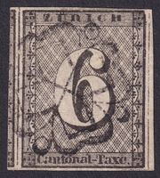 2W, ZÜRICH 6, Type V, 10.Marke, top gerandet, Bogenrand