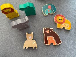 Herzige Holztiere zum Puzzeln, Stapeln…