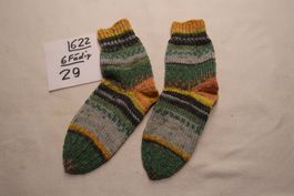 Handgestrickte Socken, Gr. 29, 6-fädig, grün/gelb/grau  (622