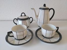 Cafetière, sucrier + tasses à café en porcelaine blanc nacre