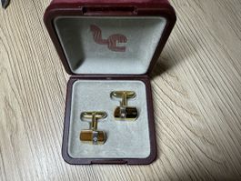 Manschettenknöpfe goldfarben mit Stein – in Box – elegant