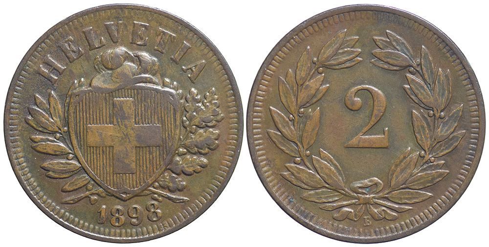 Tutti le monete: 2 Rappen 1898 (03) – Usato da Chiasso venduto da Novamarketing