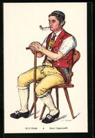 Appenzeller Senn in Tracht auf Stuhl sit