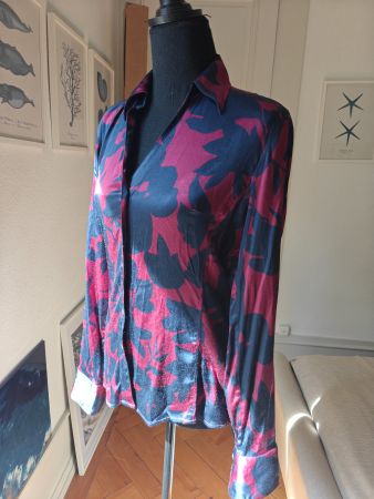 Caliban navy blue pink flower button down shirt 38