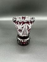 Vintage Bohemian Ruby Cut to Clear Crystal Vase Decor