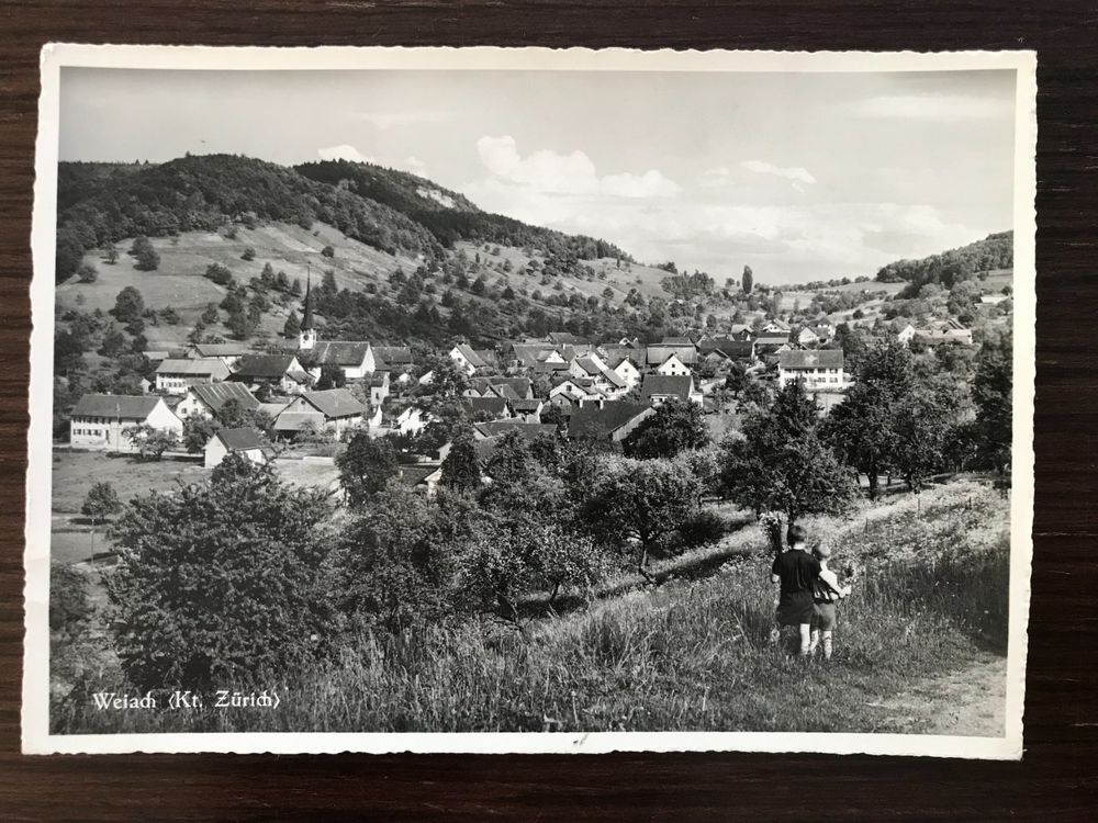 WEIACH ZH Fotokarte, Ortsansicht mit Kirche, belebt, Kinder (Gebraucht ...
