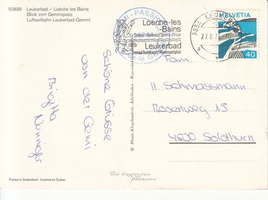 Ansichtskarten: Gemmibahn 1976 – Gebraucht aus Bürglen TG von StampGraf 1