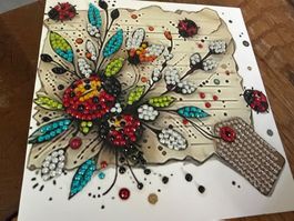 Karte-Grusskarte- Käfer und Blumen-Freunde-Painting-Selfmade