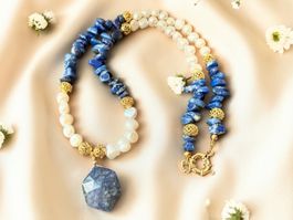 Neue Unikat 💎 Halskette mit Lapislazuli und Süßwasserperlen