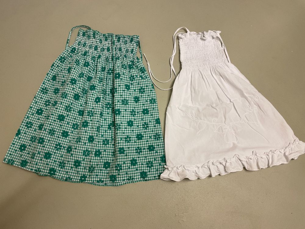 Baby Mädchen Sommerkleid Karo - Baumwolle Mit Puffärmeln U-Ausschnitt