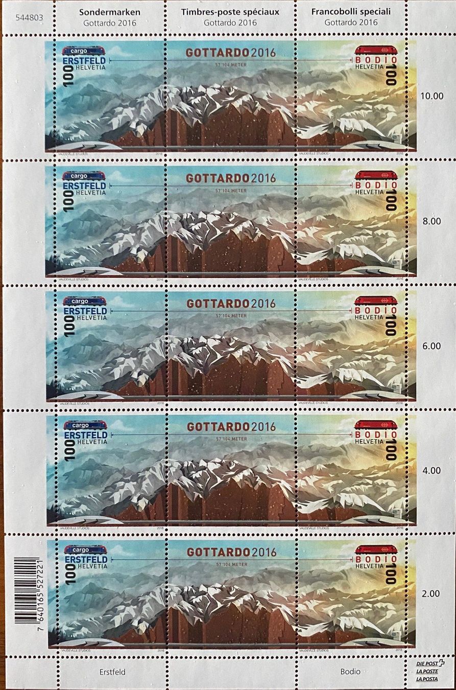 Alle Briefmarken: Bogen 10 Briefmarken u 5 Vignetten Gottardo 2016 Postfrisch – Gebraucht aus Aedermannsdorf von Sennahoy11