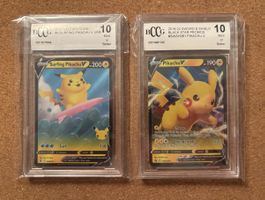 2 Pokemon Karten Pikachu Note 10 bewertet BCCG nicht PSA