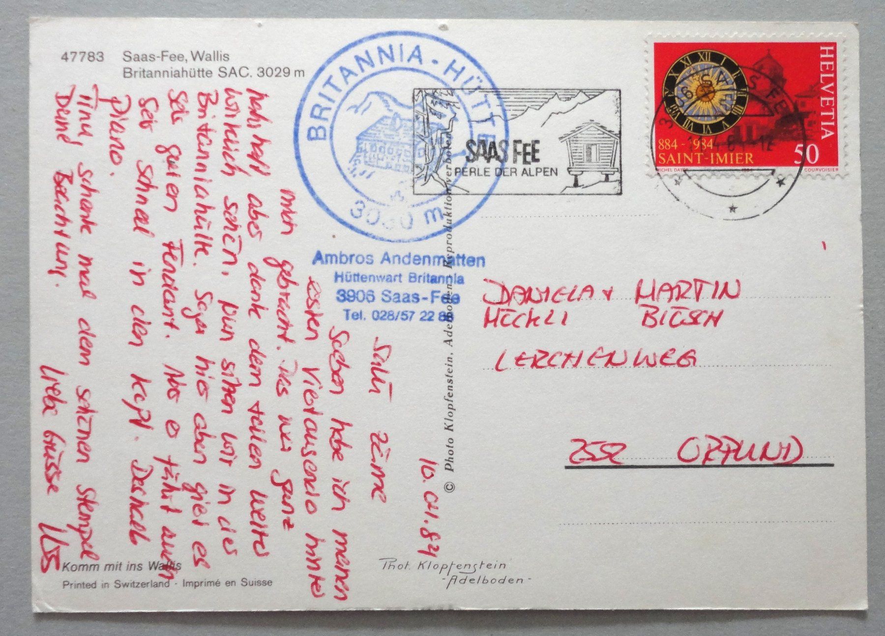 Cartoline postali: Saas-Fee, Britanniahütte SAC, 3029 m – Usato da Fétigny venduto da Billy2miny 1