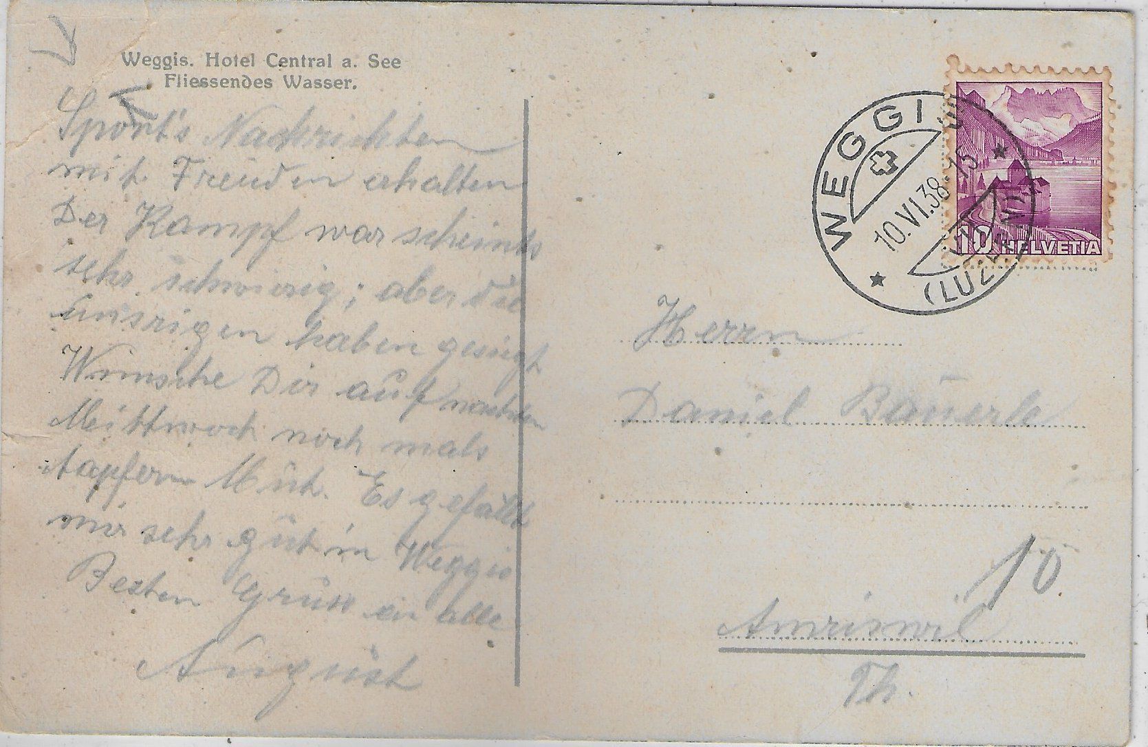 Cartoline postali: Weggis - Hotel Central - Litho – Difettoso da Ettingen venduto da Kartenplanet 1