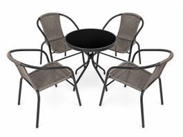 Garden Table and 4 Chairs Set Grey Wicker Metal Frame