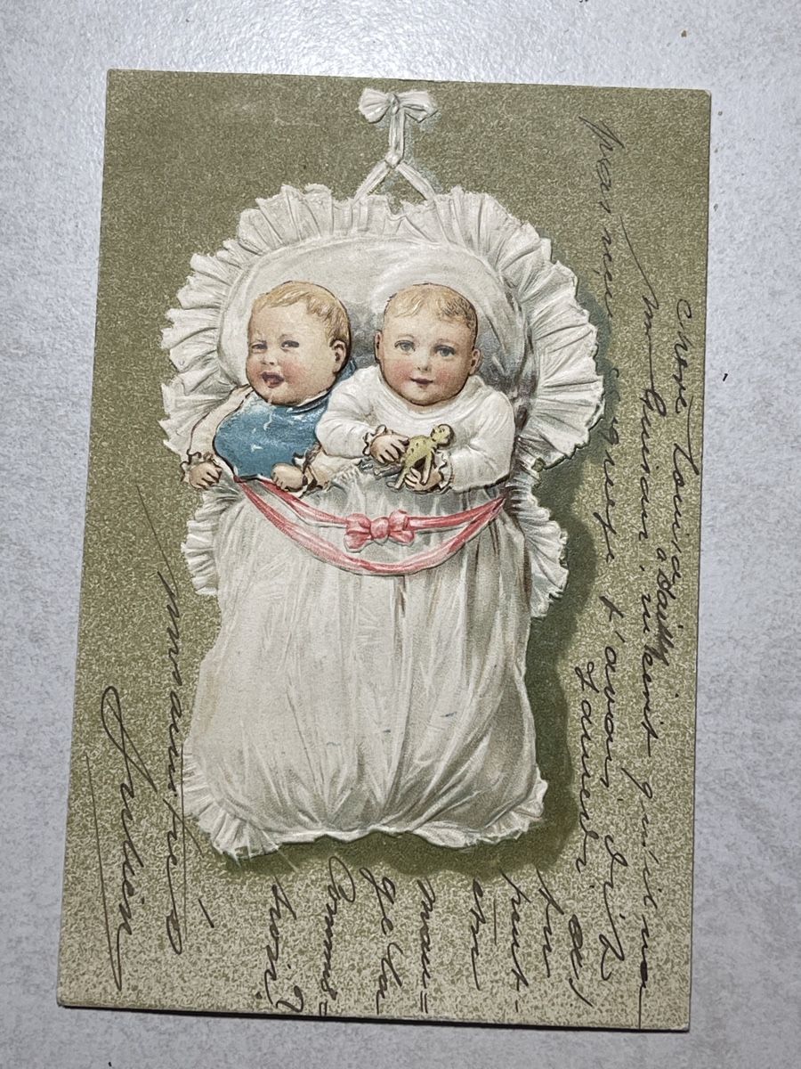 Cartoline postali: Romantische antike Ansichtskarte Zwilingsbabys – Usato da Strengelbach venduto da Aschatan5