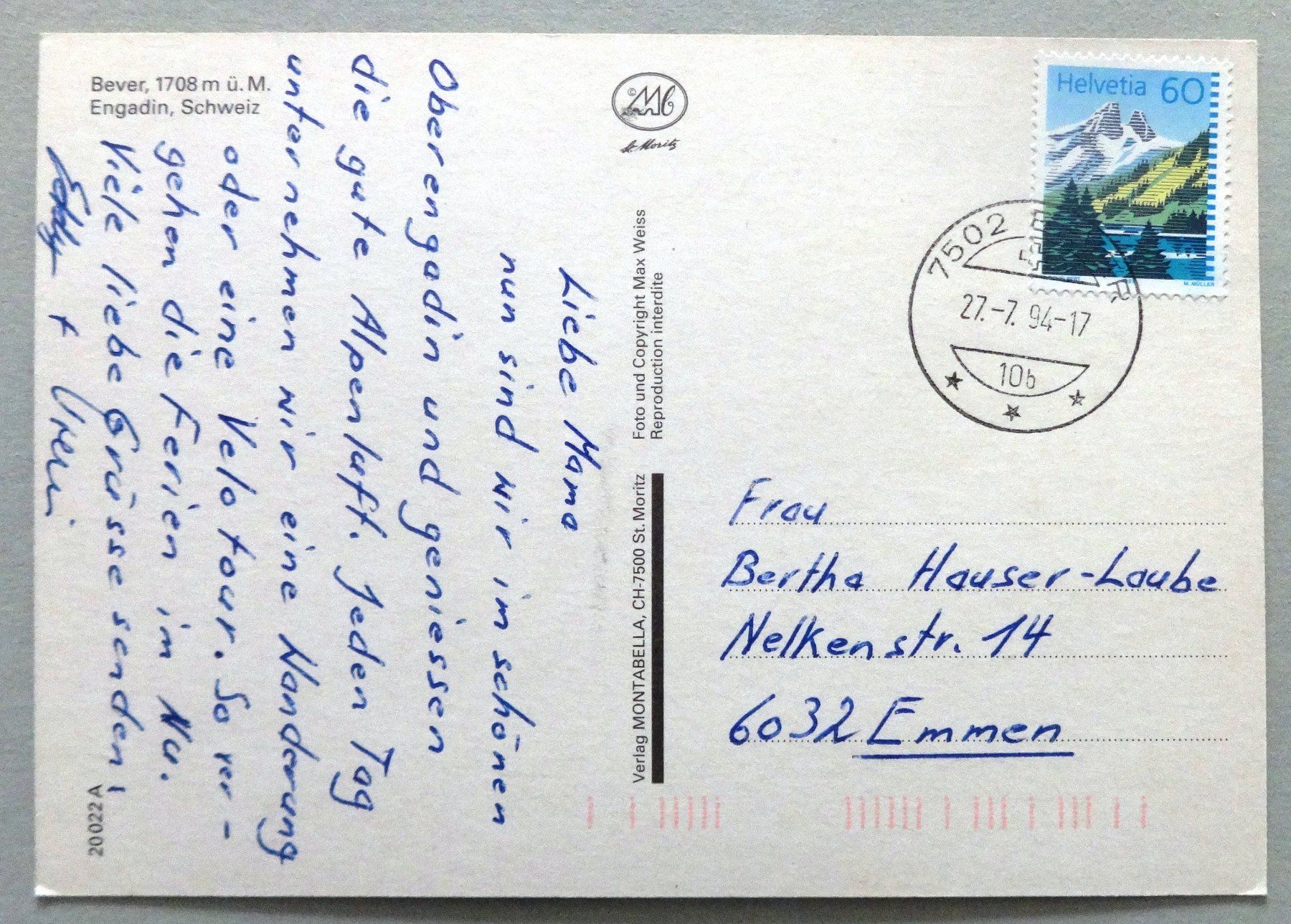 Cartoline postali: Bever, 1708 m ü.M. – Usato da Fétigny venduto da Billy2miny 1