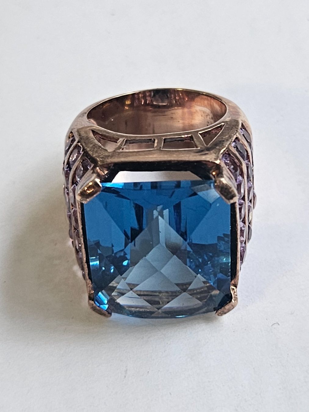 Anelli: Massive Ring mit blauaem Topas und Amethisten Grösse 58 – Nuovo (secondo la descrizione) da Zürich venduto da Bieter04 6