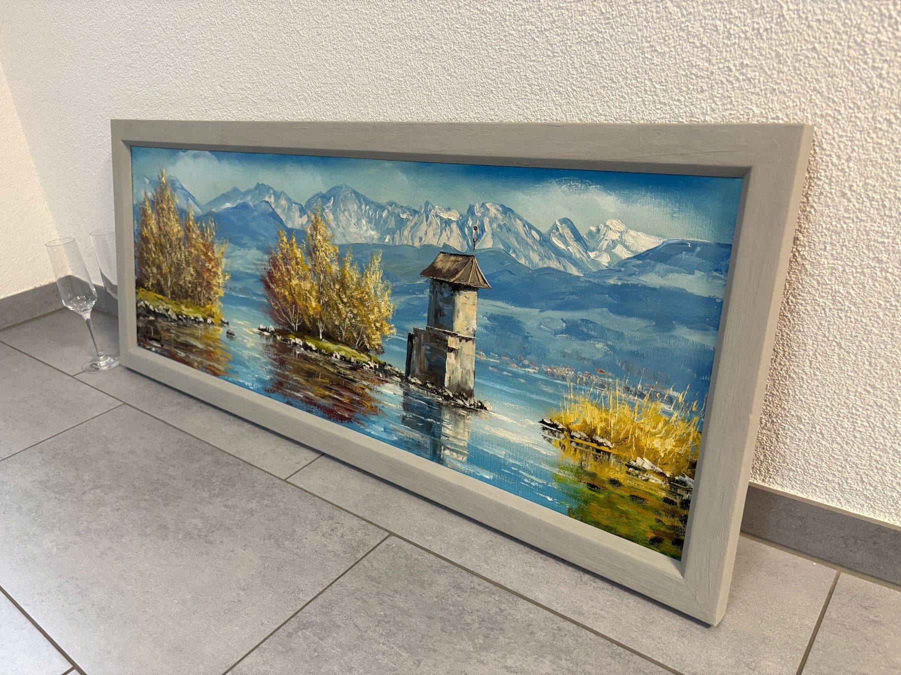 Dipinti: 107.5 cm breitx 42.5 cm hoch Ölgemälde See Berge idyllisch – Usato da Ottenbach venduto da TimelessEmotions. 3