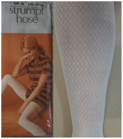 Belami Vintage Strumpfhose 70's, Gr.10-10.5, Weiss gemustert