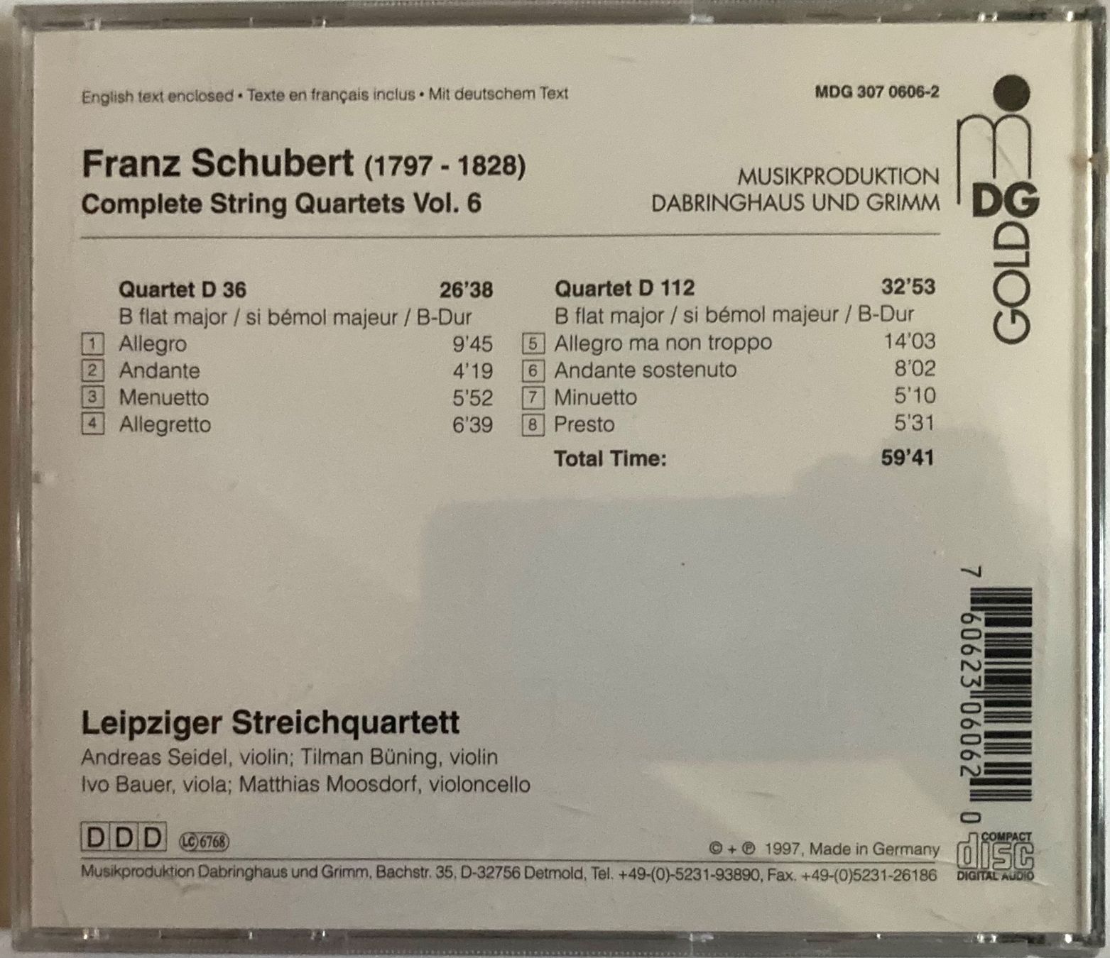CDs: FRANZ SCHUBERT - COMPLETE STRING QUARTETS – D'occasion à Poliez-Pittet par Newtown-Records 1