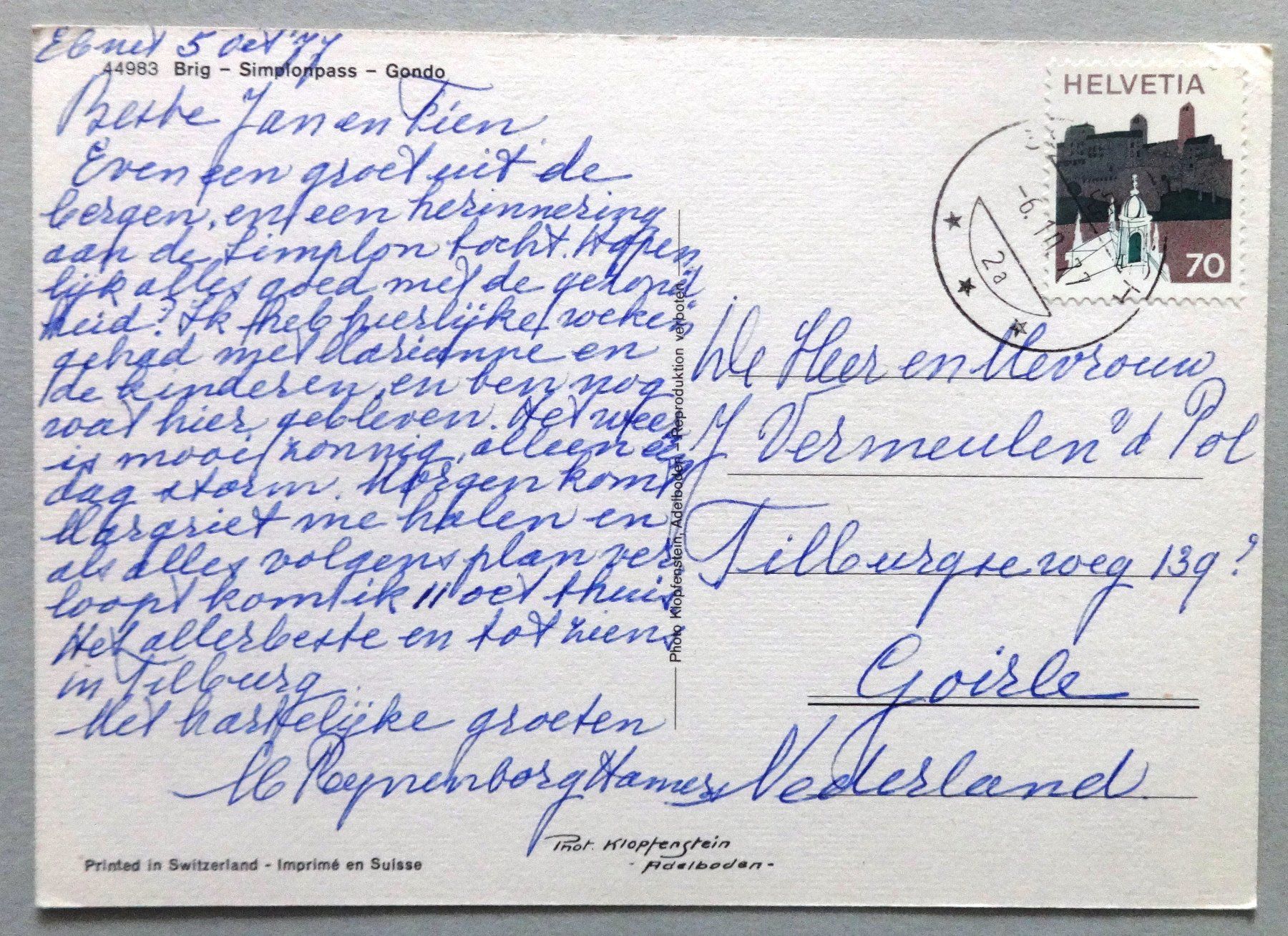 Cartoline postali: Brig - Simplonpass - Gondo – Difettoso da Fétigny venduto da Billy2miny 1